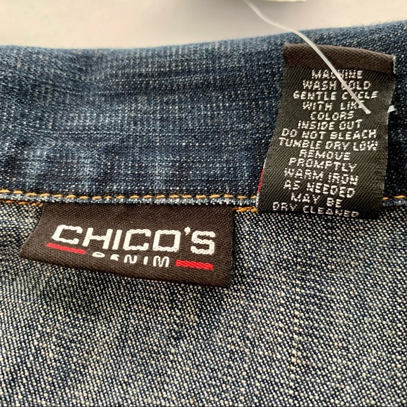 Passementerie front and back. Chico’s size 2 (large) denim jacket, black details - Picture 13 of 15